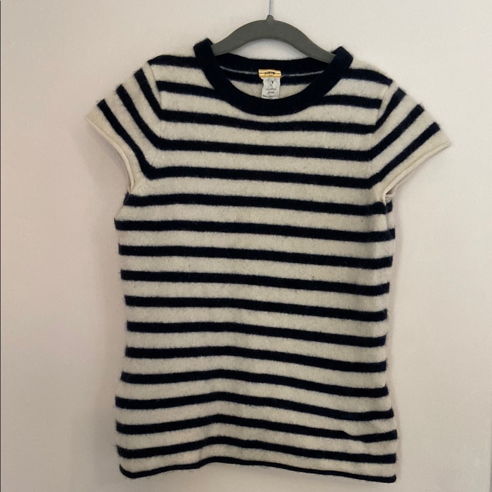 J. Crew Cashmere Black and White Cap Sleeve Top